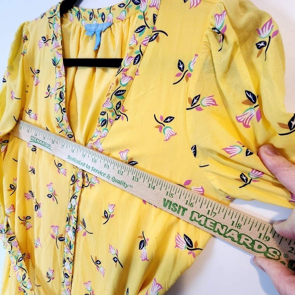 Draper James Women's Floral Button Front V-neck Dress Pastel Yellow Easter Dress - Picture 8 of 9